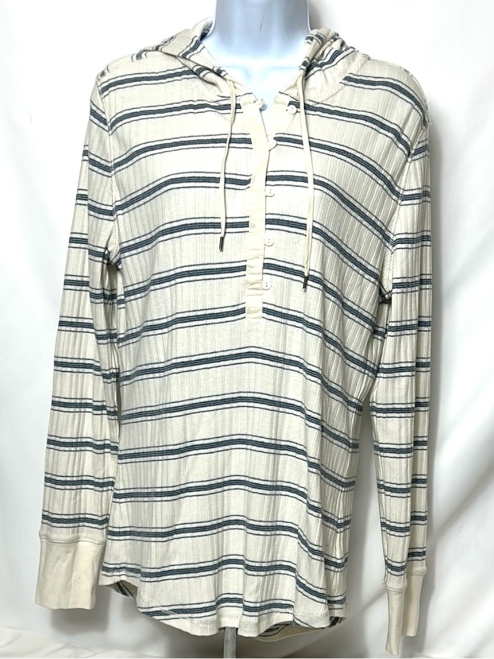 Lauren Ralph Lauren Women’s Large White Blue Striped Hooded Coastal Light Shirt